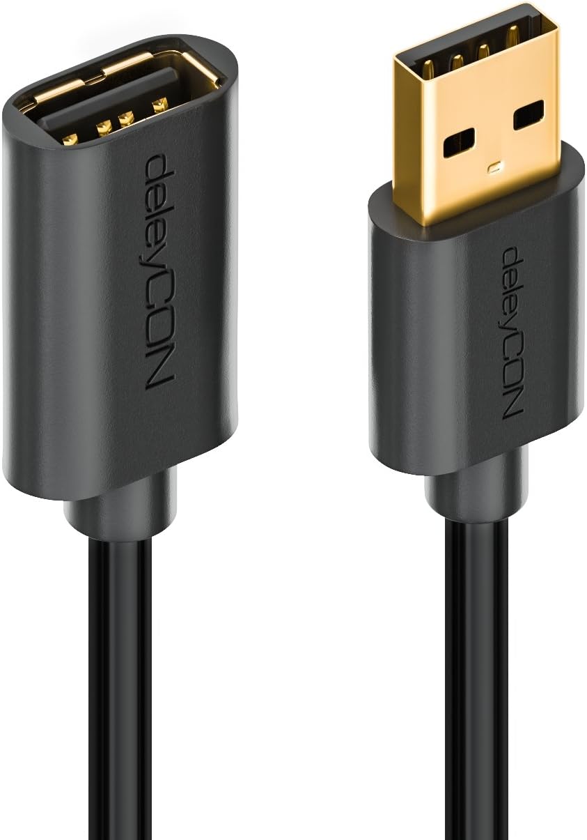 deleyCON 1.5m (4.92 ft.) USB Extension USB 2.0 High Speed Cable Extension Lead Data Cable USB A-Male to USB A-Female Shielded - Black - Image 4