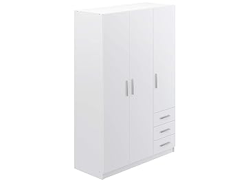 Movian Indre moderner 3-türiger Kleiderschrank mit 3 Schubladen, 51 x 129 x 191, Weiß