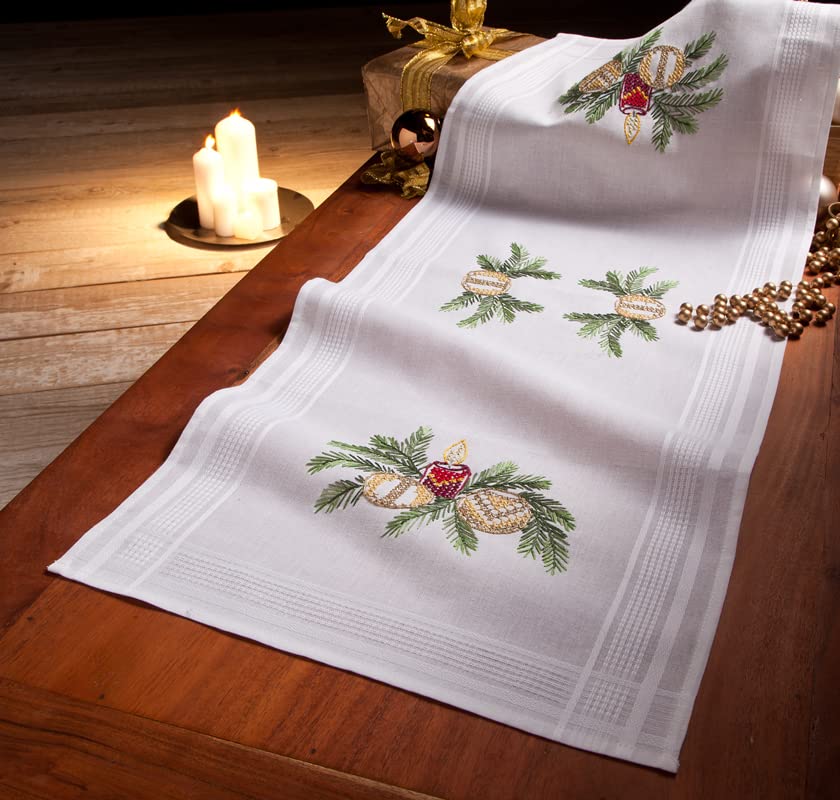 DECO-LINE Candle 40X100CM Printed Table Runner Embroidery KIT, White