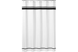 Sweet Jojo Designs White and Black Hotel Kids Bathroom Fabric Bath Shower Curtain