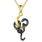 VIJASHOP Snake Necklace 14K Gold Plated Sterling Silver Snake and Moon Necklace Gothic Pendant Jewelry for Women