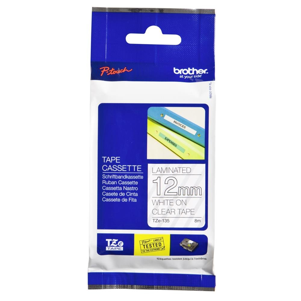 Brother TZe-135 - Self-adhesive - white on clear - Roll (1.2 cm x 8 m) 1 cassette(s) laminated tape - for Brother PT-D210, D600, H110, P-Touch PT-1880, D200, D450, E110, E550, E800, H110, P900