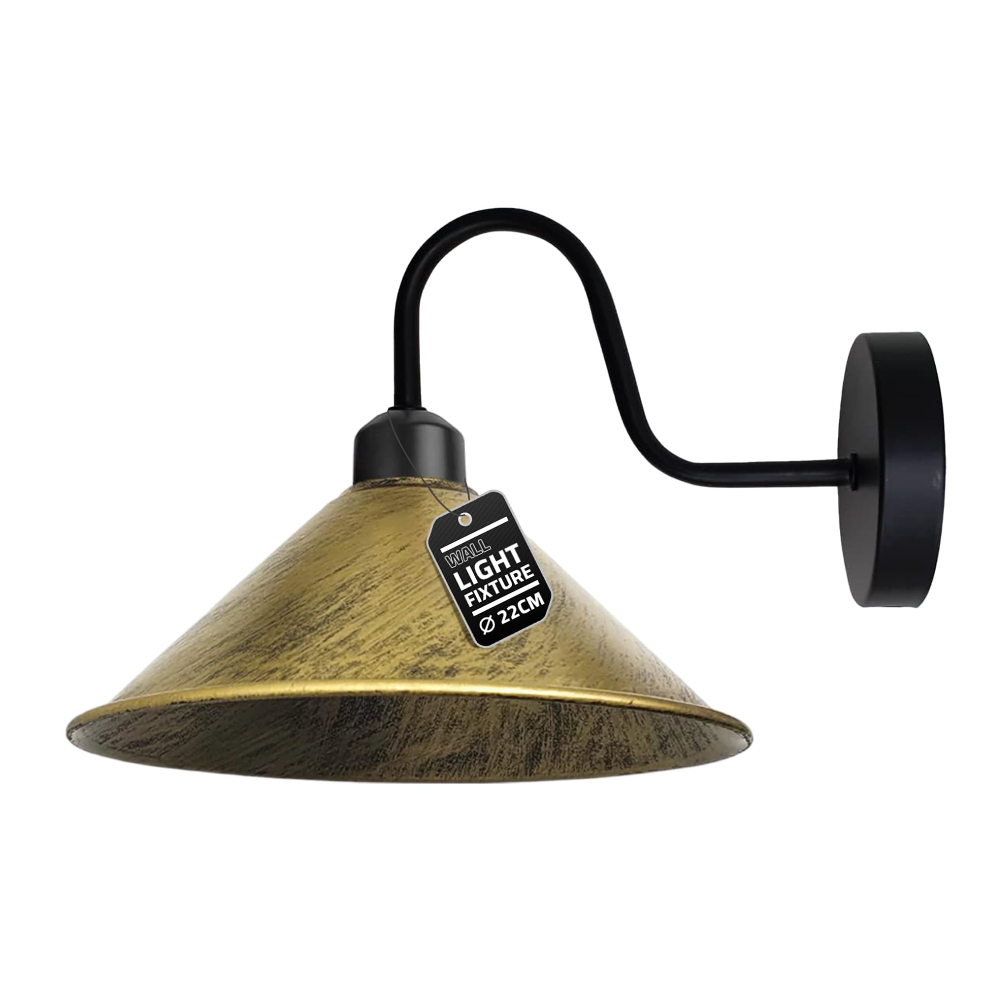 Led Wall Lights Indoor Modern Brushed Brass 22cm Cone Shaped Shade Swan Neck Led Sconce Fittings Not Battery Operated Wall Lamp for Living Room, Bedroom, Hallway