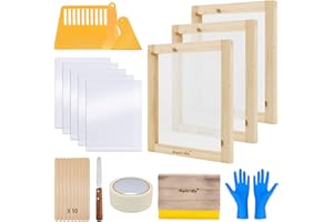 ANGELA&ALEX Starter Screen Printing Kit 25 PCS includes 3 Size of Silkscreen Printing Kit Wood Screen Printing Stencil Frames ScreenPrinting Squeegees Scrapers Gloves Transparency Film