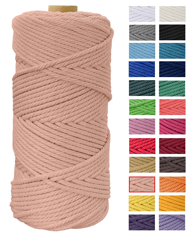 Macrame Cord 4mm x 109 Yards, JeogYong Thick Natural Cotton Cord Yarn Thread, 4-Strand Twisted Spool Twine String Cotton Rope for DIY Crafts, Wall Hangings, Plant Hangers, Home Decorations (Brick red)