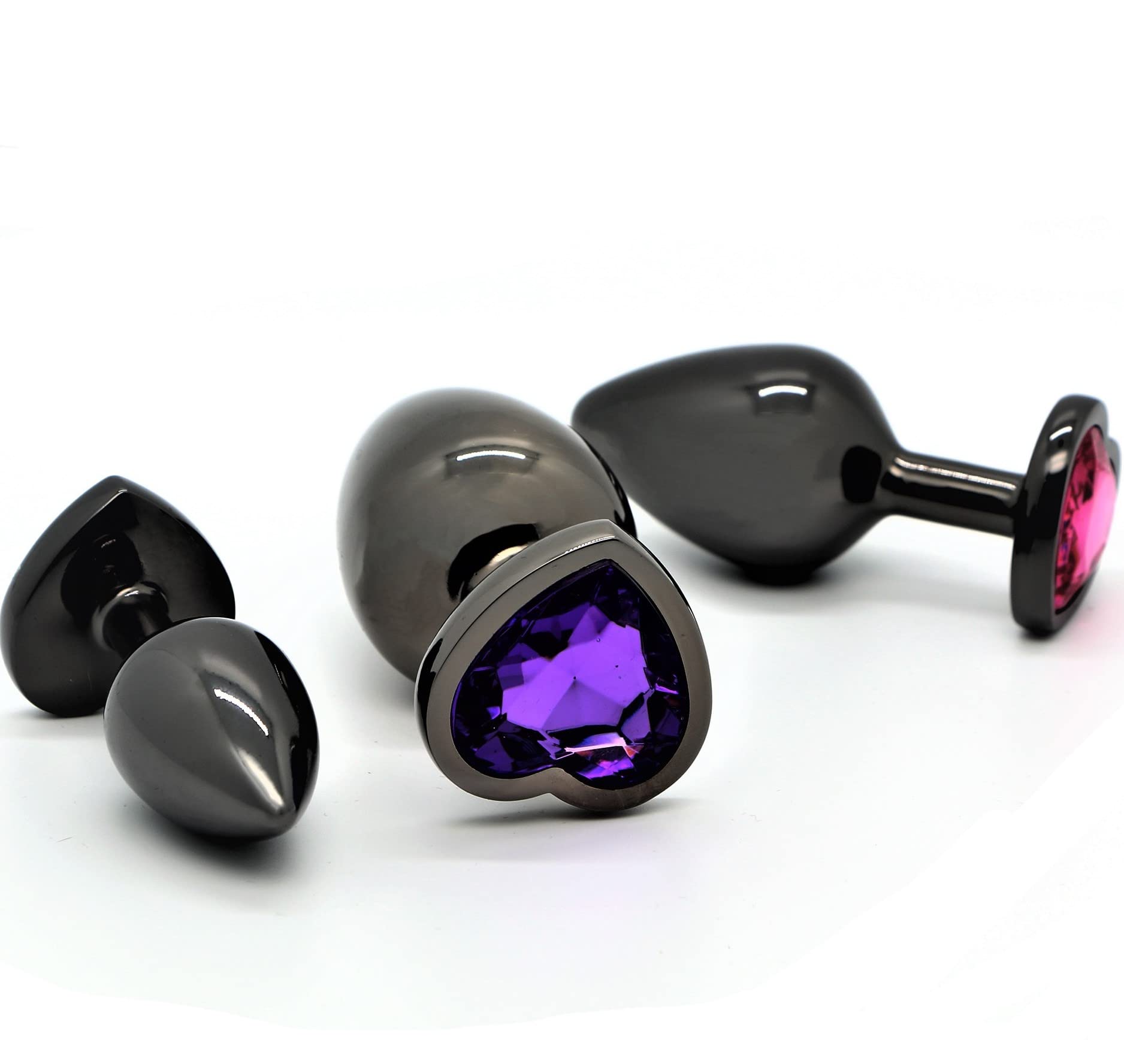 Belmalia 3X Butt Plug Set Metal | Heart Shaped Anal Plug with Diamond | Size S+M+L