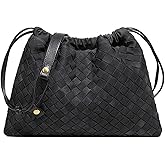 RHEBER Suede Woven Hobo Tote Bag for Women Slouchy Underarm Shoulder Leather Drawstring Bag Crossbody Purses