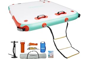 GYMMALL Inflatable Floating Dock Platform, 5FT/ 6FT/ 8FT/ 10FT/ 12FT Air Dock Platform Floating Island Raft with None-Slip Surface, 6in Thick Water Floating Dock Mat for Swimming Pool Lake Beach Ocean