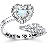 925 Sterling Silver Angel Wing Ring for Women Girls Mother Daughter Jewelry Hug Heart Ring with Message Wrap Open Ring Lap Opal Rings Adjustable Size