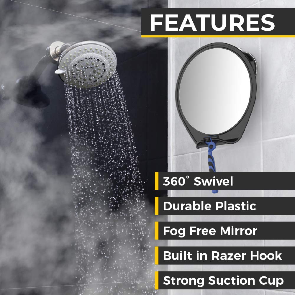HoneyBull Shower Mirror for Shaving Fogless with Suction, Razor Holder & Swivel (Black) : Beauty