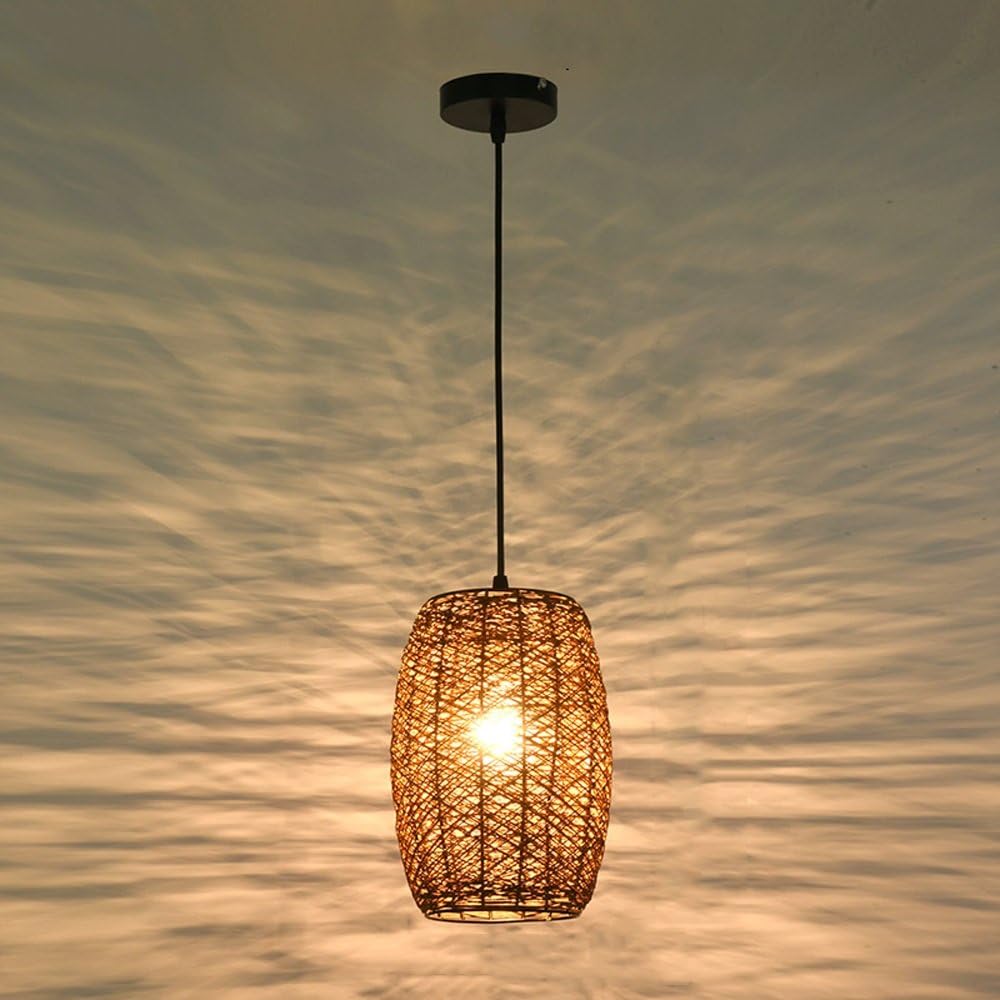 American Garden Rattan Chandelier E27 Fishing Line Braid Cafe Dining Room Bedroom Bar Personality Ceiling Light(15 * 25cm) (Color : 3)