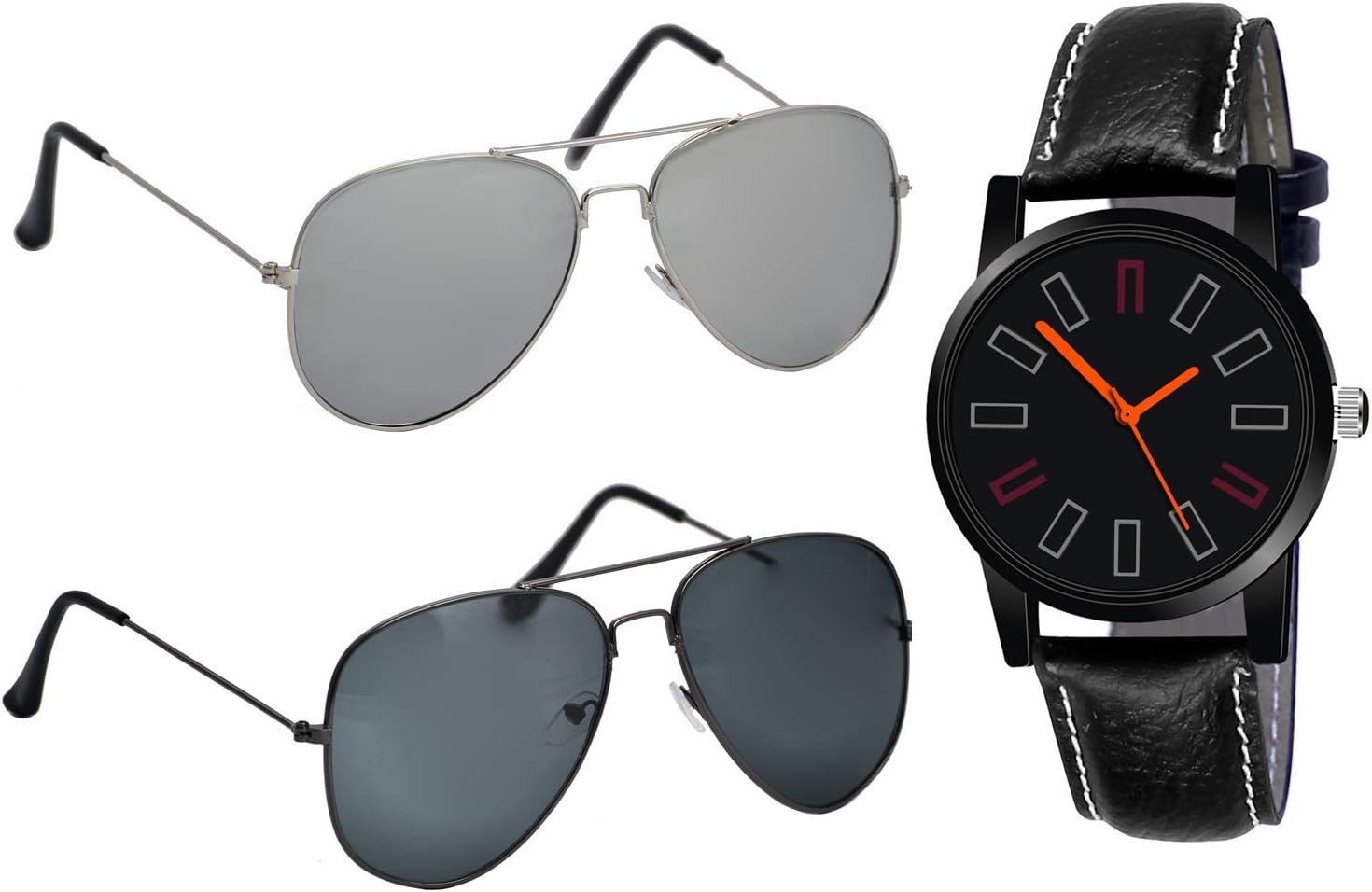 Xforia UV Protected Aviator Sunglasses with Formal Black Dial Watch for Boy