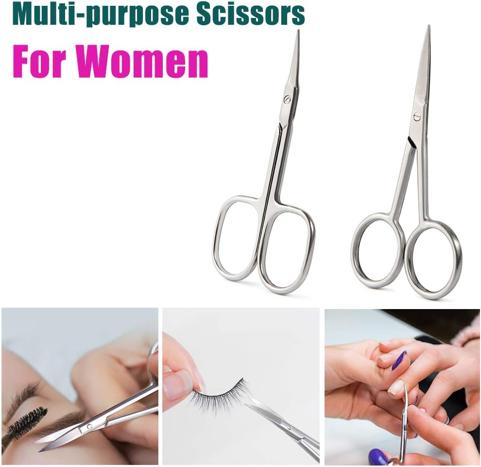 BEZOX Small Scissors 2 PCS Set - Nail Cuticle Scissors/Manicure Scissors Kit - Straight and Curved Blade Scissor for Beard/Mustache, Nose Hair, Ear Hair, Eyebrow and Eyelashes Cutting: Home Improvement