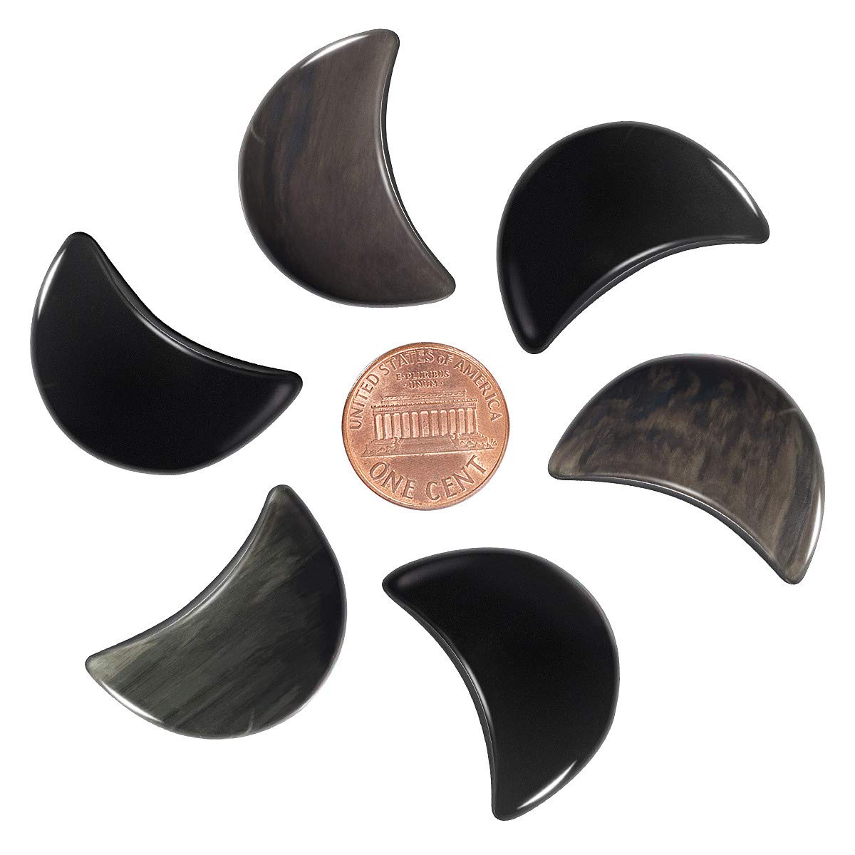 mookaitedecor Set of 5 Black Obsidian Moon Healing Crystal Pendants for Jewellery Making, Semi Precious Moon Shaped Palm Worry Stones for Anxiety Stress Relief Tumbled Pocket Stone Desk Decor