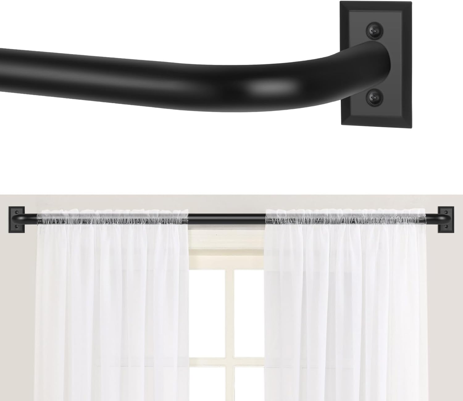 Window Treatment Hardware - Black Wrap Around Curtain Rods,Black Curtain Rods for windows 48 to 84 inch(4-7Ft),Adjustable Blackout Curtain Rod,1”Diameter Room Darkening Drapery Rods,Window Curtains Rod 48-90