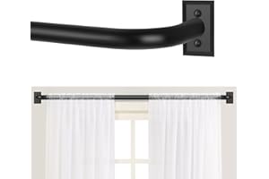 TANGWIN Black Wrap Around Curtain Rods 48 to 90:Blackout Heavy Duty Adjustable Window Curtain Rod for Bedroom Kitchen,Modern Industrial Curved French Return Metal Drapery Rods Easy Install,Matte Black
