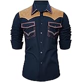 American Trends Mens Western Shirts Long Sleeve Cowboy Shirts for Men Casual Button Down Shirts Country Shirt