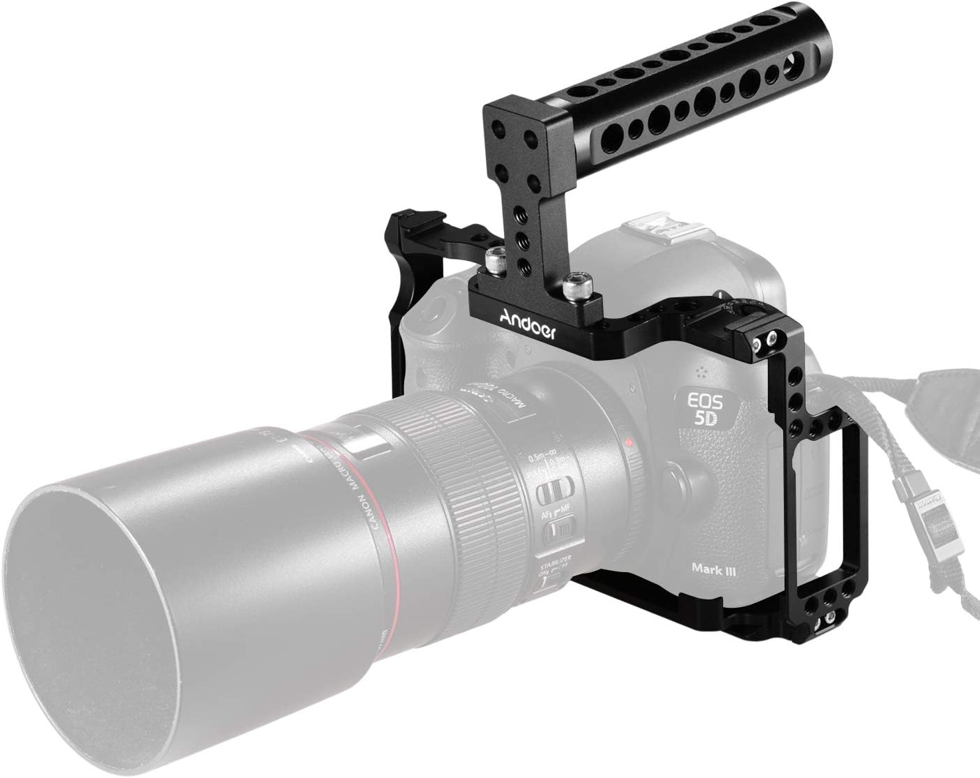 Andoer Aluminum Alloy Camera Video Cage Film Movie Making Kit + Top Handle Kit Aluminum Alloy with 1/4 Inch & 3/8 Inch Screw Holes Dual Cold Shoe Mount Compatible with Canon 5DS 5DR 5D Mark IV/III/II - Image 4