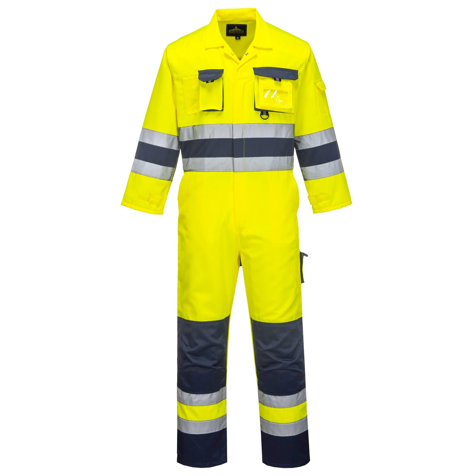 Portwest TX55 Men's Nantes Hi Vis Reflective Boiler Suit Overalls Coverall Safety Class 3 Yellow/Navy, XL