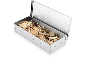 Smoker Box for BBQ Grilling Wood Chips, Thick Stainless Steel Smoking Box Non-Warp for Barbecue, Best Grill Accessories for C