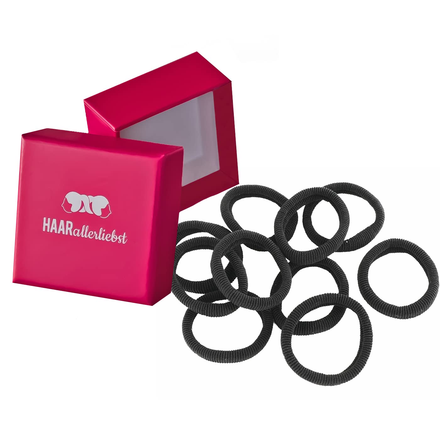 HAARallerliebst Hair Bobbles Extra Soft (Pack of 10) Black 4 cm with Storage Box (Box Colour: Pink; Colour: Black)