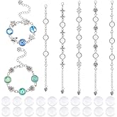 DICOSMETIC 7 Sets Cabochon Bracelet DIY Blank Bracelet Making Kit 12mm Alloy Tray Bracelets Blanks Jewelry Base Cabochon Tray with Flower Chain Metal Butterfly Star Bracelets for Jewelry Making