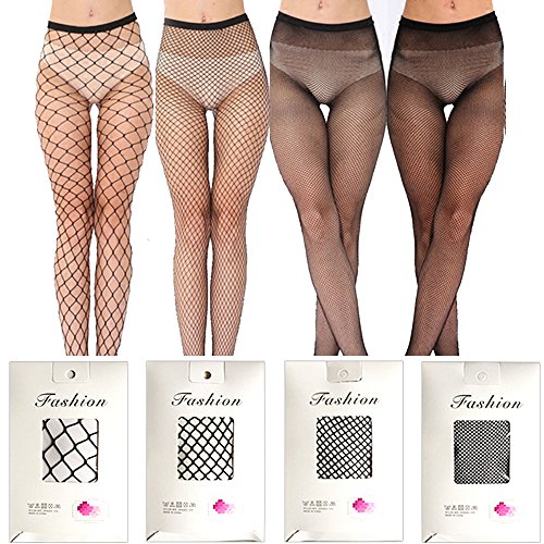 Lady Up Women’s Fishnet Hosiery Black Tights Sexy Stockings High Waist Patterned Mesh Net for Party Industrial (4 Pairs)