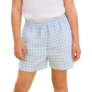 Little Kids Plaid Shorts for 6M-7Y Boy/Girl Elastic High Waisted Straight Leg Short for Home Lounge Kindergarten