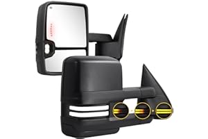 SANOOER Towing Mirrors Switchback Lights Compatible with 2003-2007 Chevy Silverado GMC Sierra Tow Mirrors with Turn Signal Running Lights Power Glass Backup Lamp Heated Pair (Black Textured)