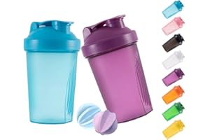 GAISHION Shaker Bottle Protein Shakes and 16-Ounce/400ML Shaker-Bottle with Whisk Balls,Non-BPA plastic(Blue+Purple(2PCS))