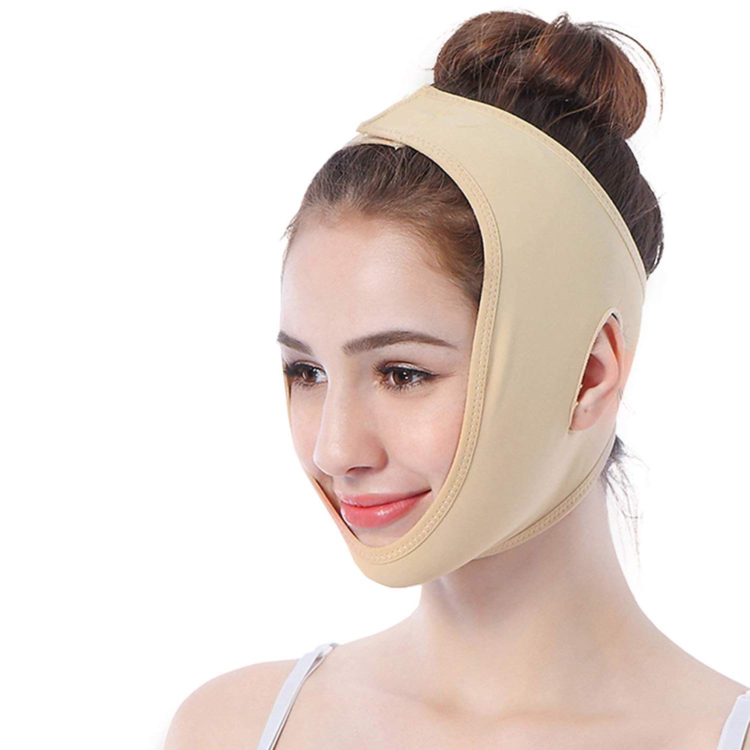 Facial Lifting Slimming Belt, Face Cheek V Shape Lift Up Thin Mask Strap, Face Line Smooth Breathable Compression Double Chin Reduce Bandage for Daily Use(L)
