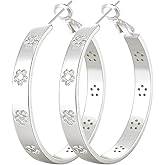 Senteria 6MM 925 Sterling Silver Hoop Earrings Lightweight Large Silver Hoop Earrings for Women Hypoallergenic Sparkly Flower Cubic Zirconia Hoops Earring 30/40/50/60MM