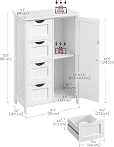 VASAGLE Bathroom Floor Storage Cabinet White LHC41W 4 Drawers Door view 3