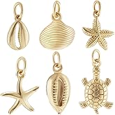 Beebeecraft 24Pcs 6 Styles Small Shell Starfish Tortoise Charm 18K Gold Plated Ocean Sea Animal Necklaces Pendant Charms with Storage Box for Summer DIY Jewelry Making