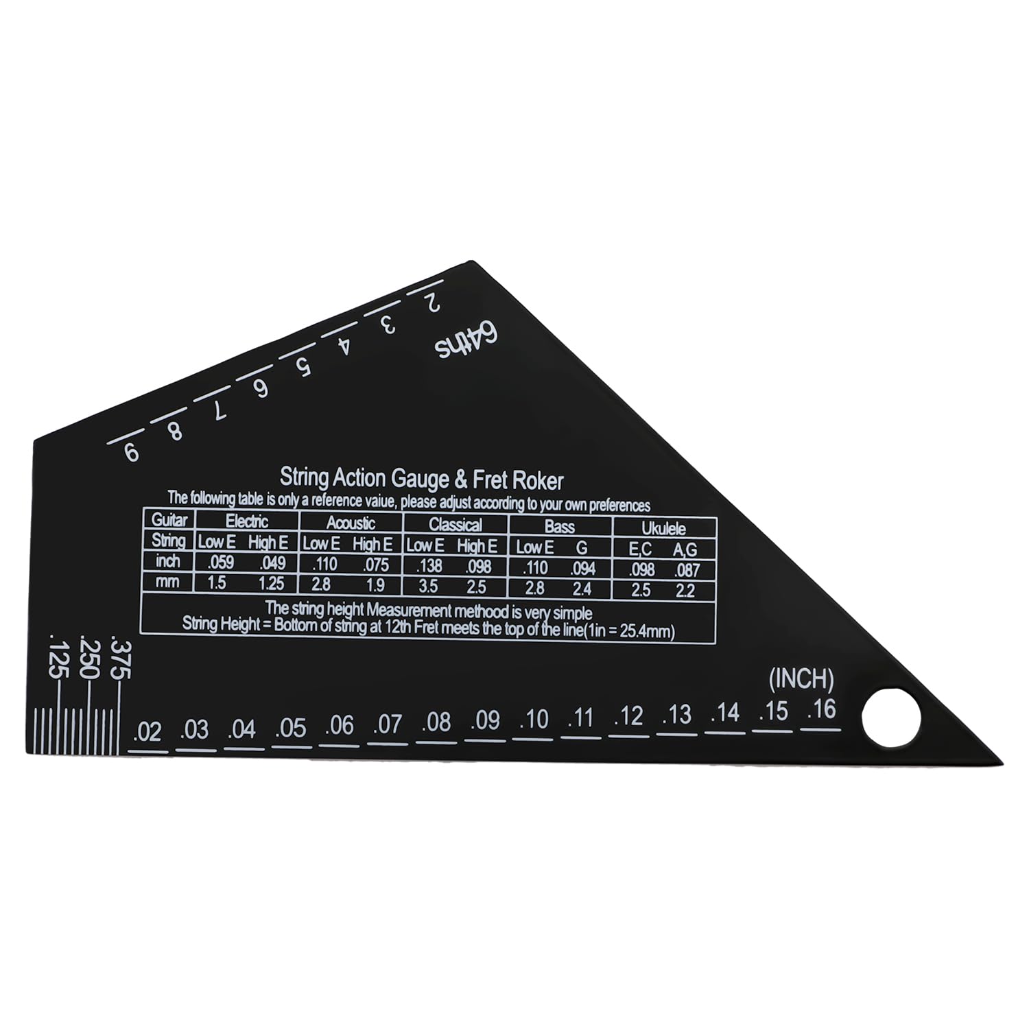 Guitar String Action Gauge, High Precision Scale Fret Rocker with Metric & Conversion Charts String Height Ruler Fret Leveling Tool for Luthier 1mm Thickness
