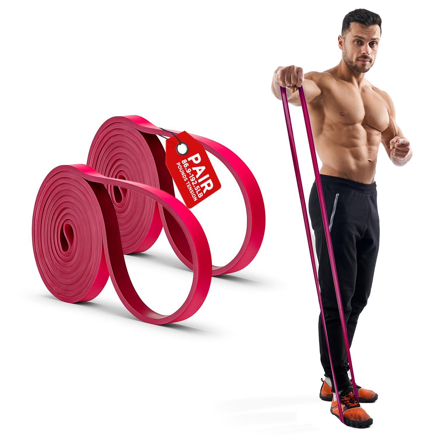 EliteFTS Pro Resistance Band - Boost Core Stability and Flexibility with This Portable, Joint-Friendly Tool - 41" Long (PRO Mini Resistance Band, Red) (Pair)