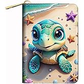 BWOOLL RFID Small Credit Card Holder Wallets for Women, Slim Leather Card Case Wallet with Zipper Accordion Wallets, Cute Baby Sea Turtle
