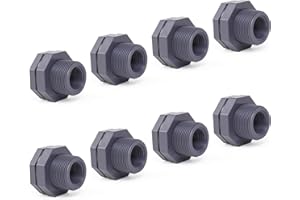ChillWaves PVC Bulkhead Fitting 1" Double Thread Connector Adapter for Water Tank, Aquariums, Rain barrels(8-PACK)