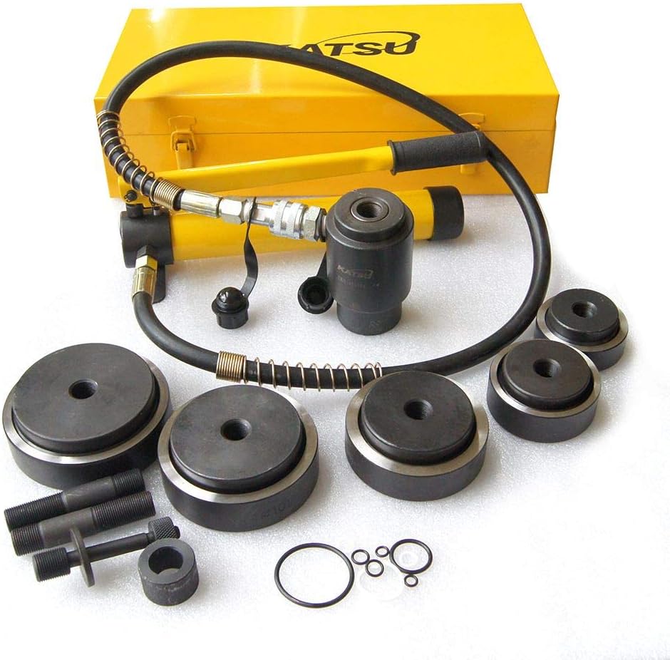 KATSU Hydraulic Punch Driver Set 63-114mm, Heavy Duty 150kN Knockout Punch Kit with 5 Dies