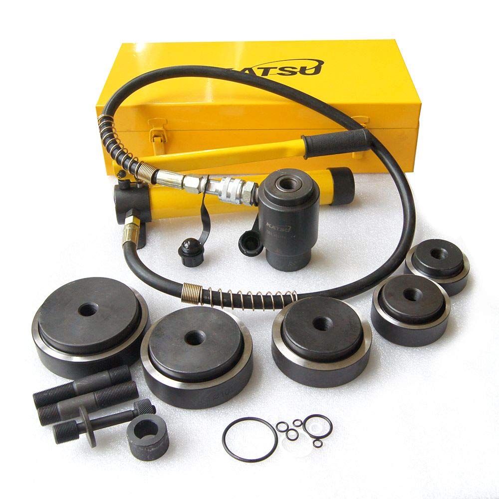 KATSU Hydraulic Punch Driver Set 63–114mm – Heavy Duty 150kN Knockout Punch Kit with 5 Dies, Hydraulic Hole Punch Tool for Sheet Metal, Electrical Cabinets & Steel Plate, Model 405194