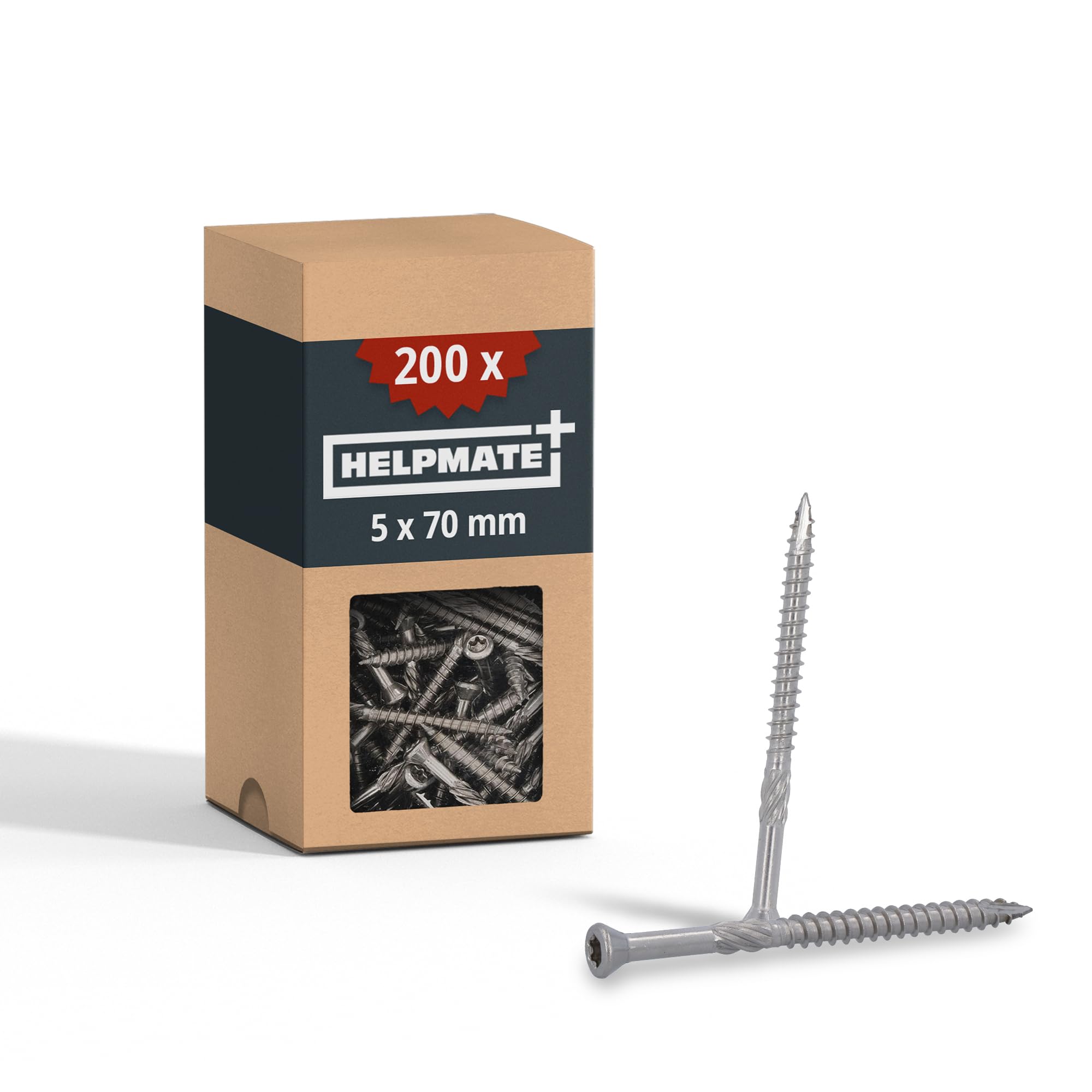 HELPMATE Set of 200 deck screws 5 x 70, made of A2 stainless steel, with 1 T25 bit, screws for deck boards, for outdoor use (construction of decks, garden sheds, wooden structures)