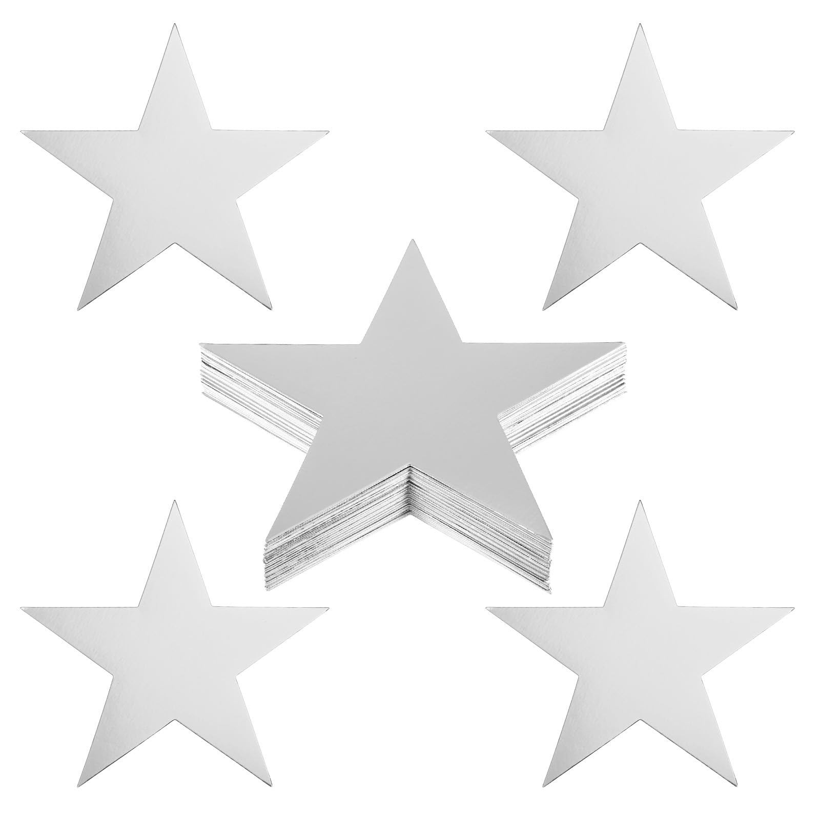 PATIKIL 6" Star Cutouts, 48 Pack Star Cutout Double Printed Paper Stars for Classroom Decoration DIY Craft Project Bulletin Board Wall Poster, Silver