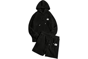 Verdusa Men's 2 Piece Tracksuit Sets Fleece Fuzzy Hooded Sweatshirt and Shorts
