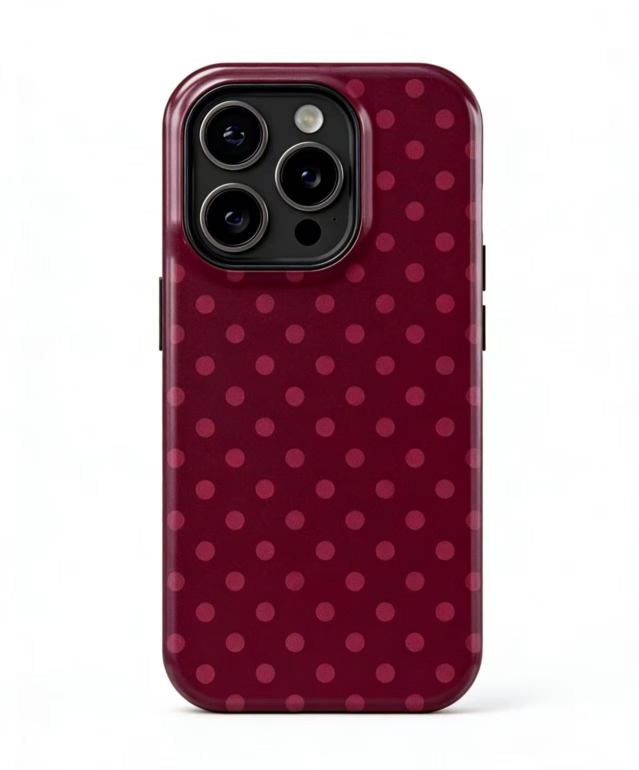 Oxzeps Elegant Burgundy Polka Dot Phone Case for iPhone 16 Plus,Minimal Polka Dot Best Protective Design, PBT+TPU Dual Layer Protective Cover with Stylish Design