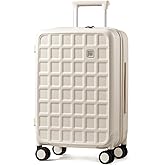 aji Carry On Luggage 22x14x9 Airline Approved with 8 Spinner Wheels, 20 Inch Lightweight Luggage with TSA Lock, 100% PC Hard Shell Travel Luggage Suitcases for Men Women, Coconut White
