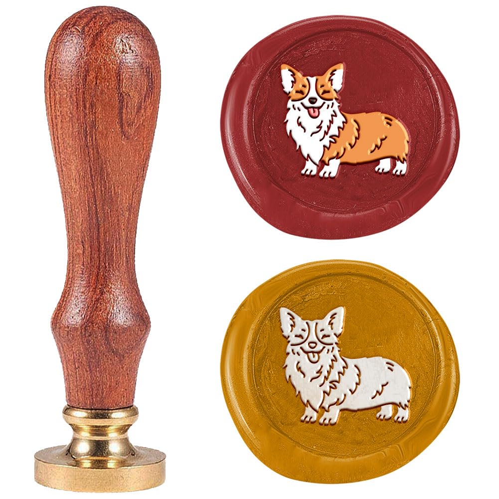 DELORIGIN Corgi Wax Seal Stamp 1" Dog Vintage Sealing Stamps Removable Brass Head Seal Stamp with Wooden Handle for Envelope Greeting Card Wedding Invitations Wine Package Gift Wrapping