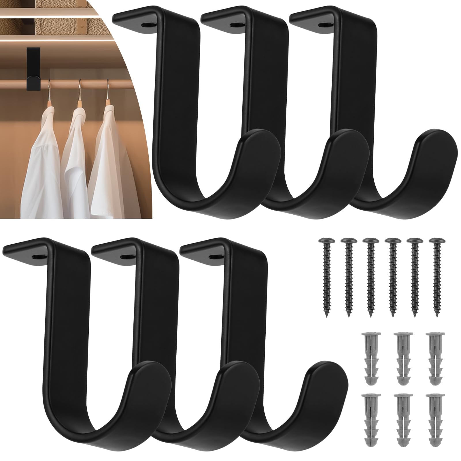 Photo 1 of YEXEXINM 6 PCS 1 Inch Heavy Duty Closet Rod Brackets, Wall Mounted, Metal, Black