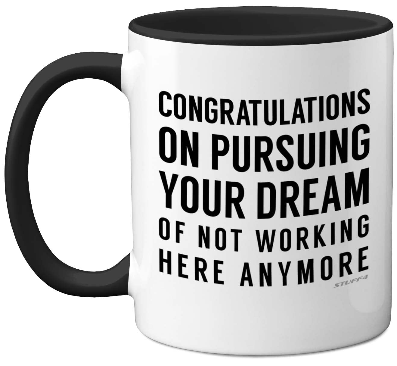 Funny Leaving Gifts Mug for Colleagues Women Friends Boss - Congratulations on Pursuing Your Dream - New Job Gifts for Men, Co Worker Leaving Gift, 11oz Black Ceramic Mugs Dishwasher Safe