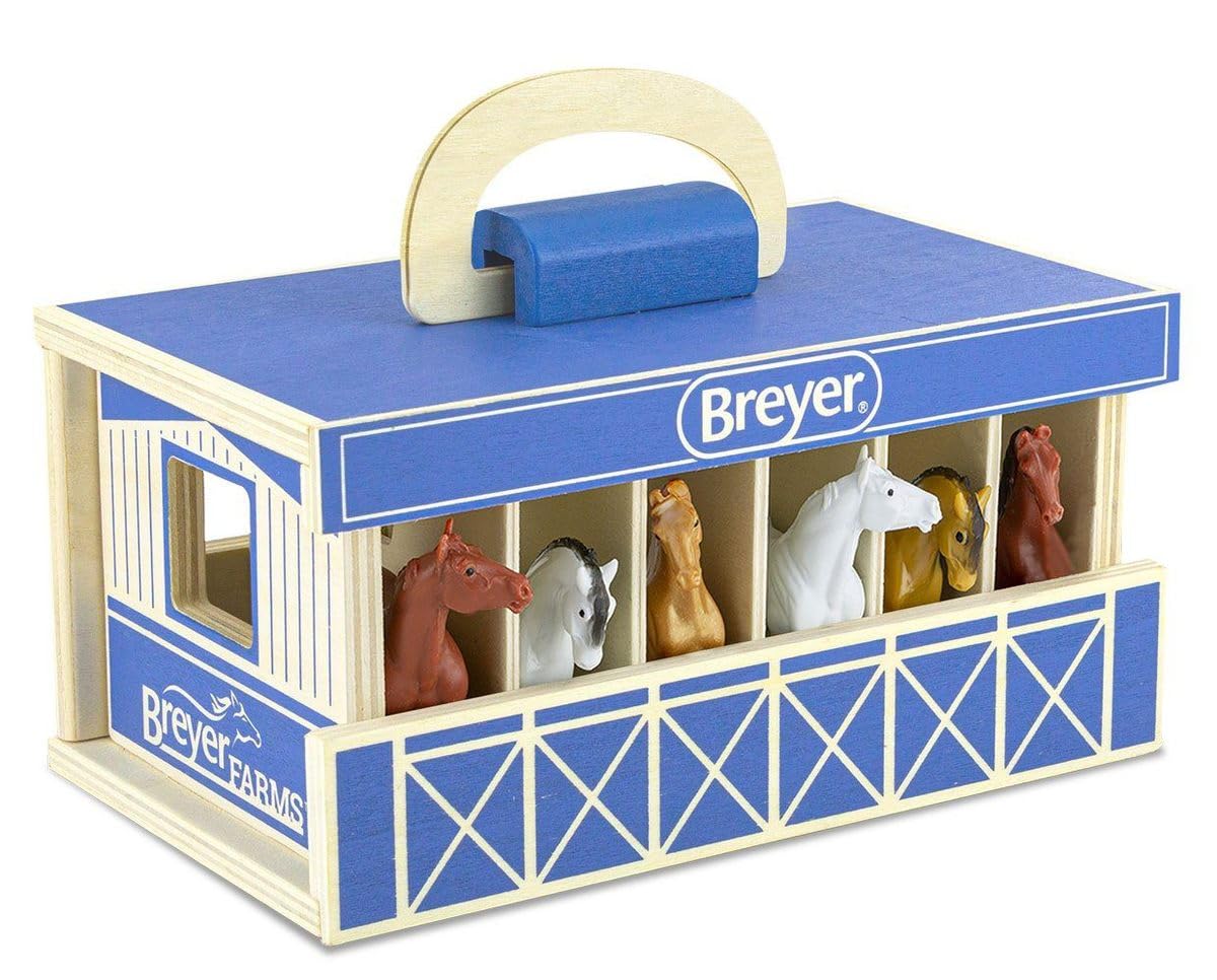 Bandai Breyer Wooden Stable Horse Playset 6 Stablemates 10cm 1:32 Scale Breyer Horse Toys Wood Carrying Stable Plastic Animal Figures Make Great Horse Gifts For Girls And Boys — image 1