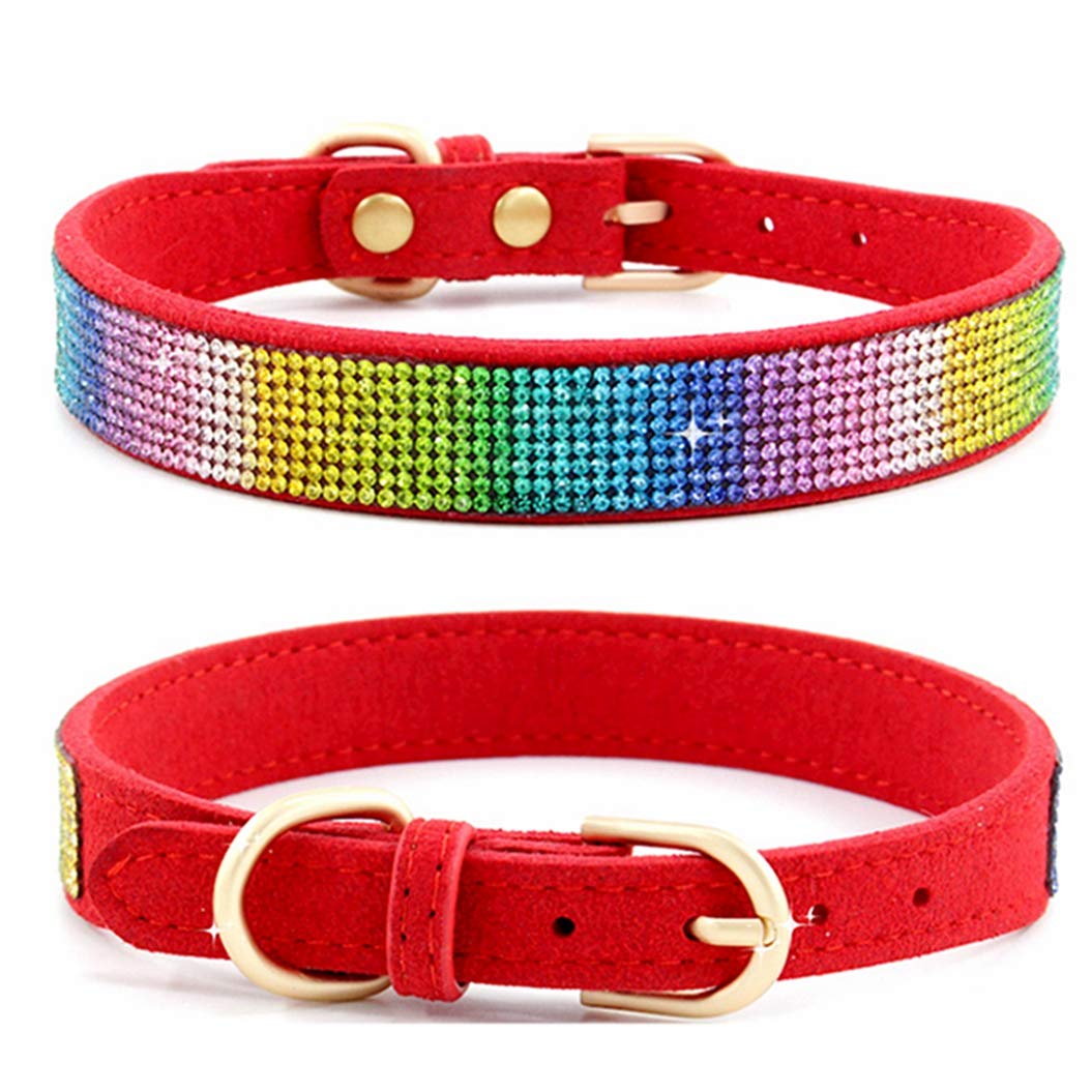 TELEYI Rhinestone Dog Collar, Cute Dazzling Sparkling Soft Suede Leather Dog Cat Rhinestone Collar Crystal Diamond Pet Dog Puppy Collar